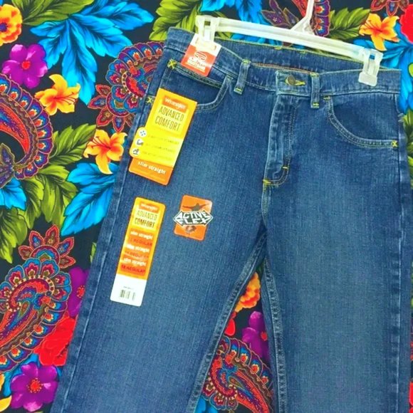 NEW BOY’S BLUE JEANS WRANGLER SLIM STRAIGHT FLEX SIZE 16 REGULAR WRANGLERS PANTS - Picture 2 of 5